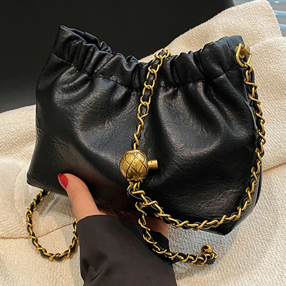 PU Leather Pleated Hobo Evening Bag for Women