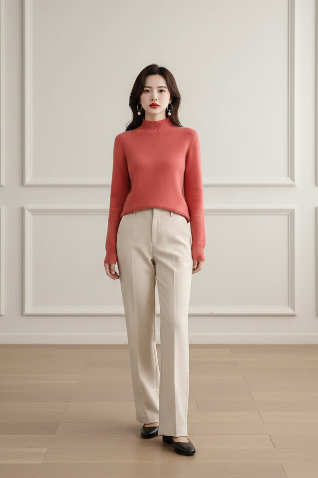 Half High Collar Knit Sweater Pullover for Women