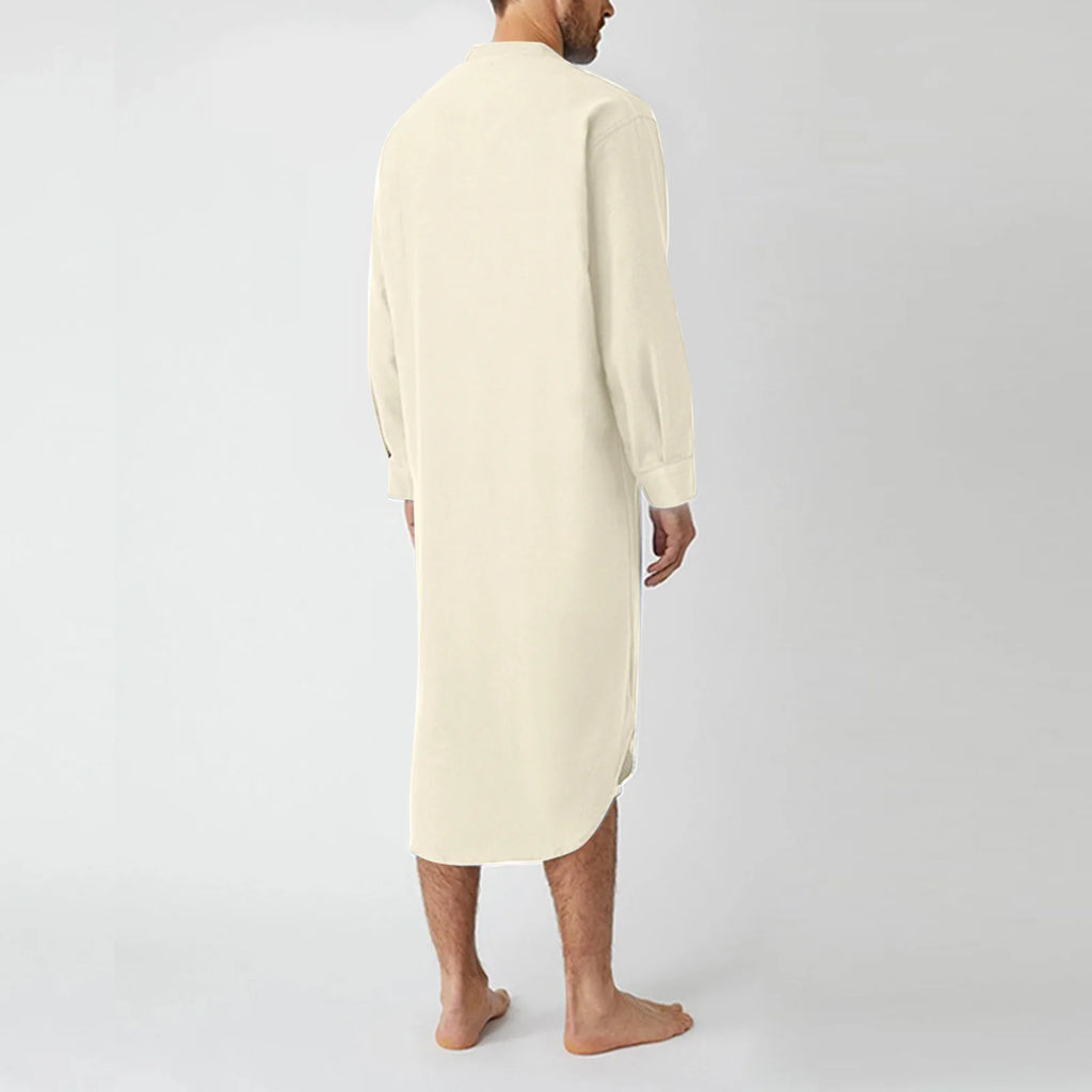 Men Button Down Sleep Robe Stand Collar Bathrobe Nightwear
