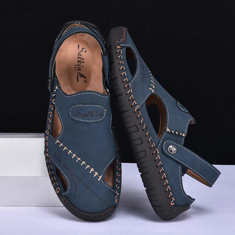 Men Breathable Leather Handmade Summer Sandals