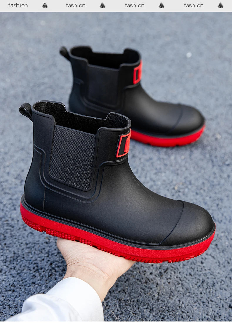 Men's Short-Tube Non-Slip Rain Boots, Fashionable Low-Top Water Shoes, Pvc One-Piece Molded Rain Boots, Waterproof Shoes for Farm Work