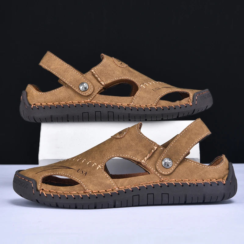 Men Breathable Leather Handmade Summer Sandals