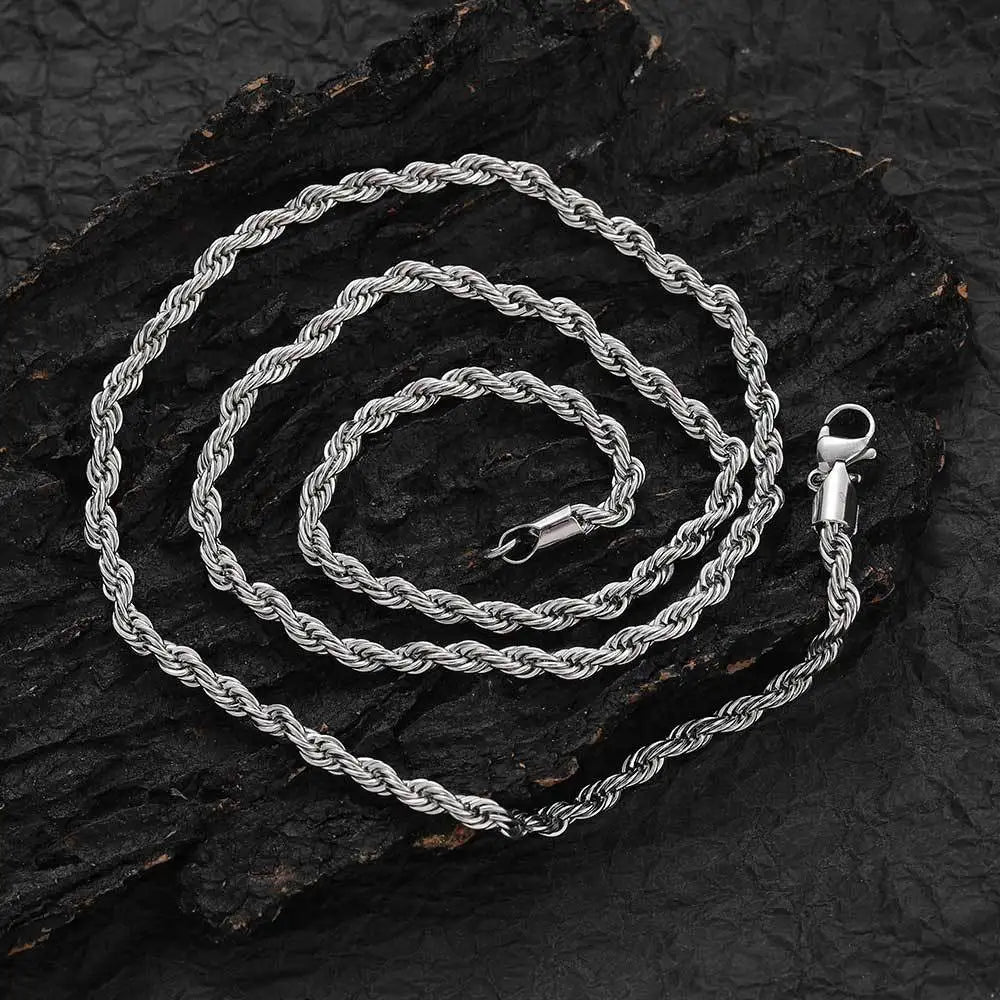 Men Stainless Steel Twisted Rope Chain Necklace