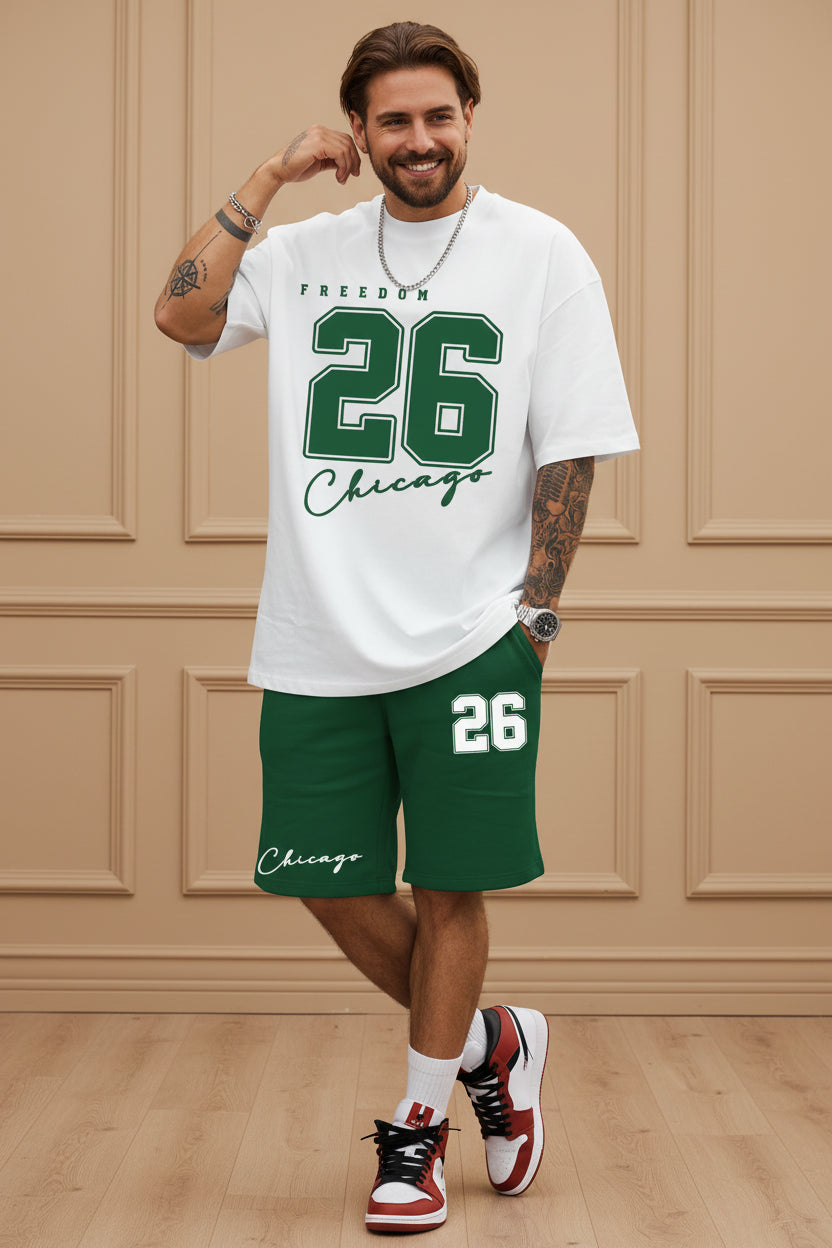 Men Bear Print T Shirt Shorts Set