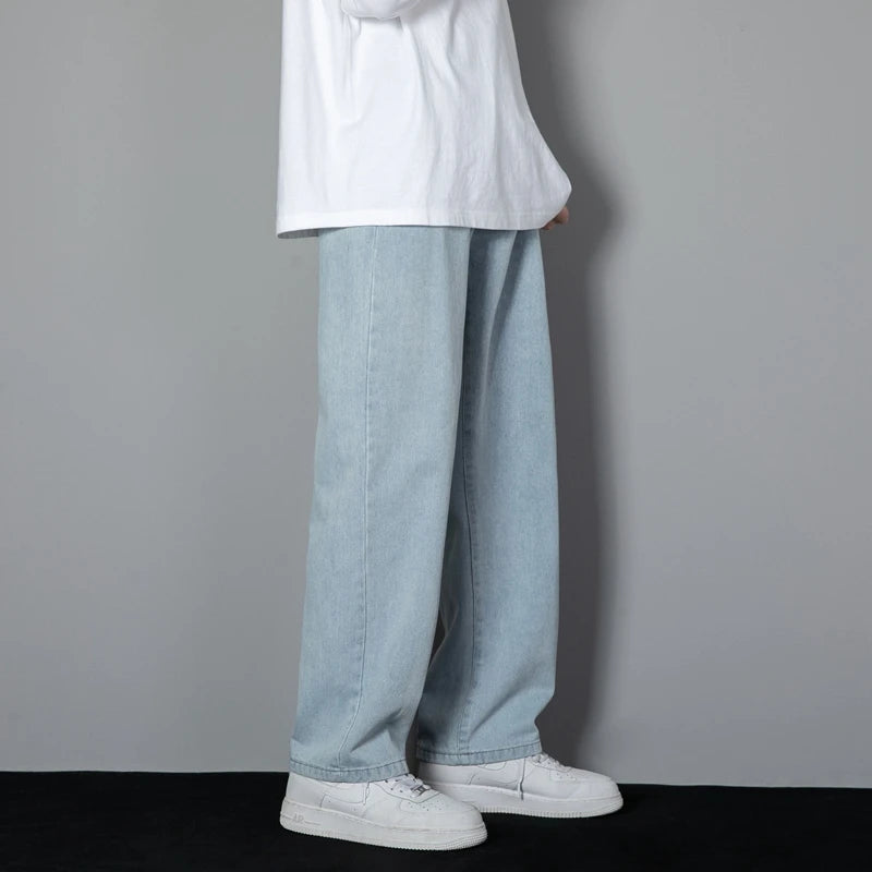 Men Korean Wide Leg Straight Jeans