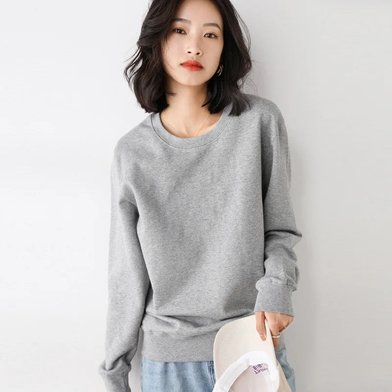Women O Neck Cotton Activewear Sweatshirt Loose Fit Pullover