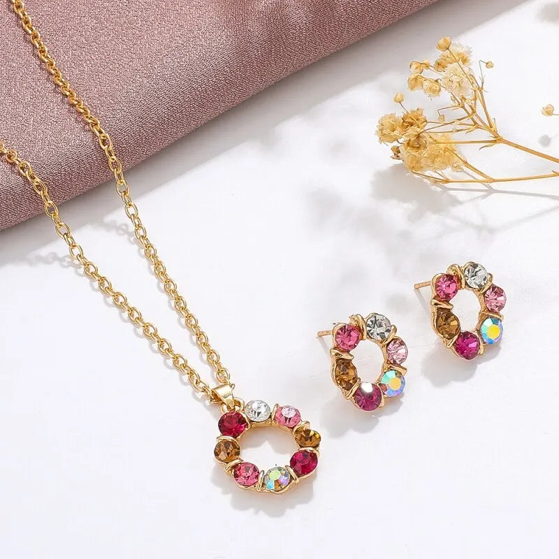 Women Fashion Stained Glass Circle Jewelry Set