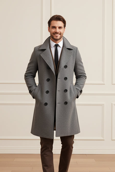 Men Double Breasted Wool Coat