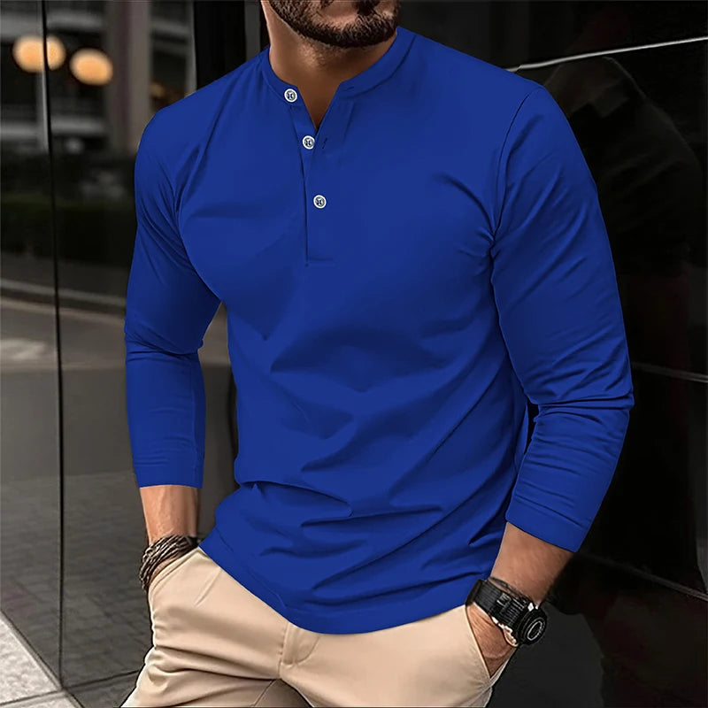 Men Summer Long Sleeve Polo Casual Shirt