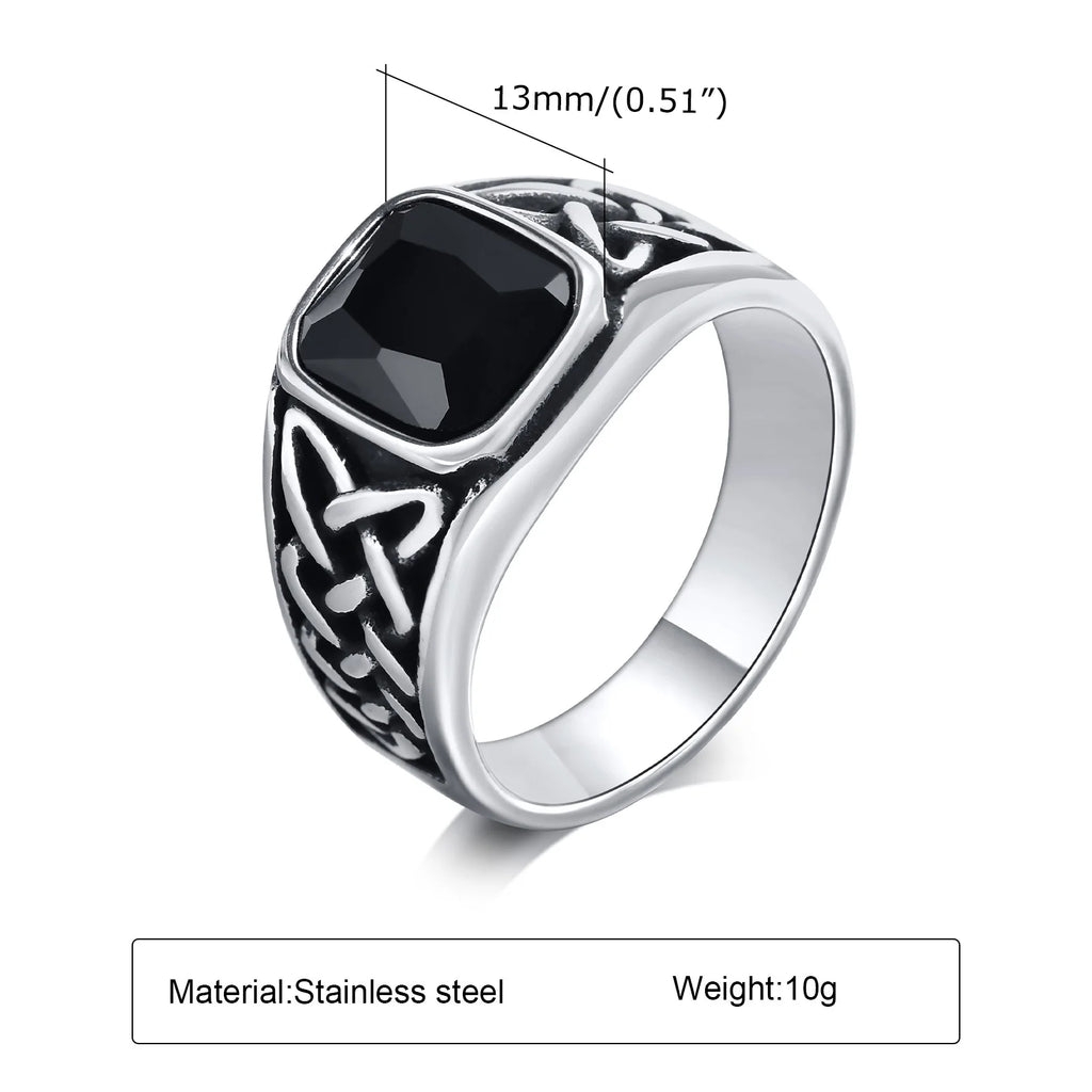 Men Viking Knot Rune Geometric Signet Ring Jewelry