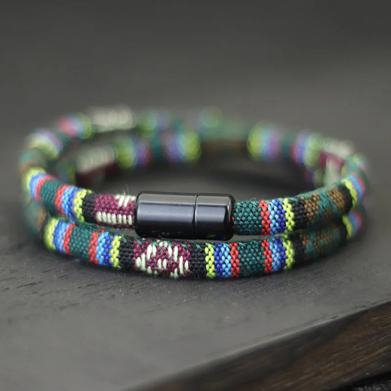 Men Bohemian Rope Magnetic Survival Bracelet