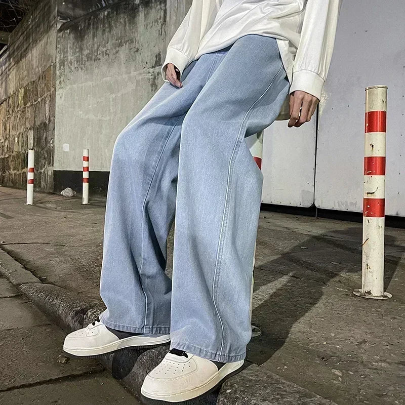 Men Korean Streetwear Wide Leg Jeans