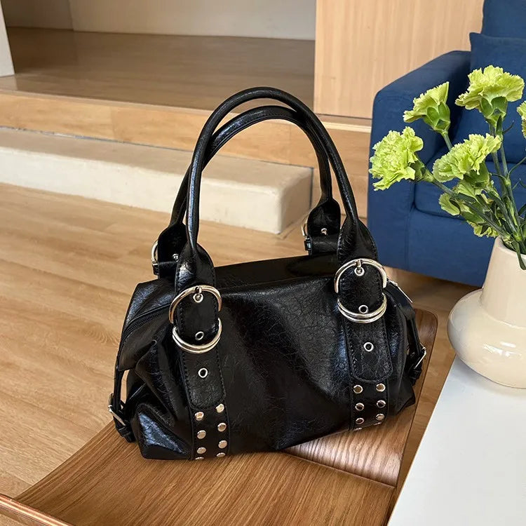 Rivet PU Leather Motorcycle Shoulder Bag for Women