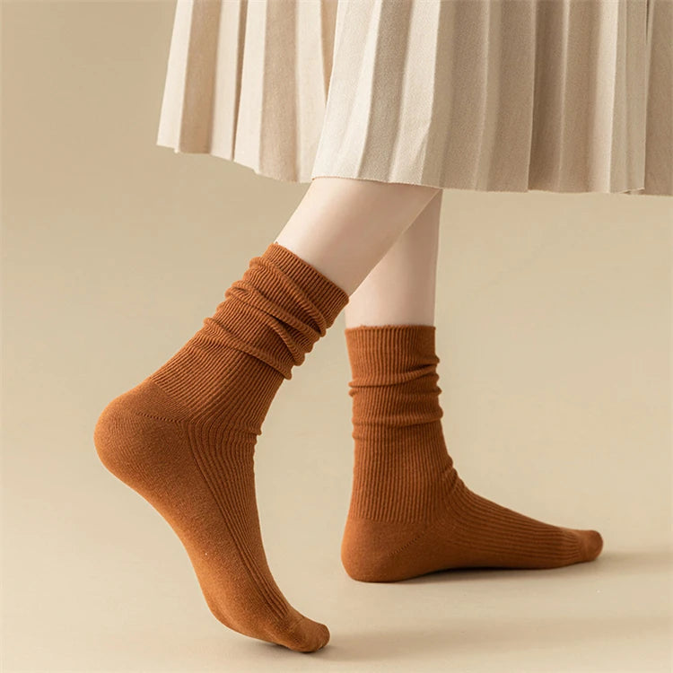 Solid Color Warm Mid Tube Socks for Women
