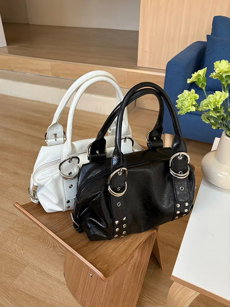 Rivet PU Leather Motorcycle Shoulder Bag for Women