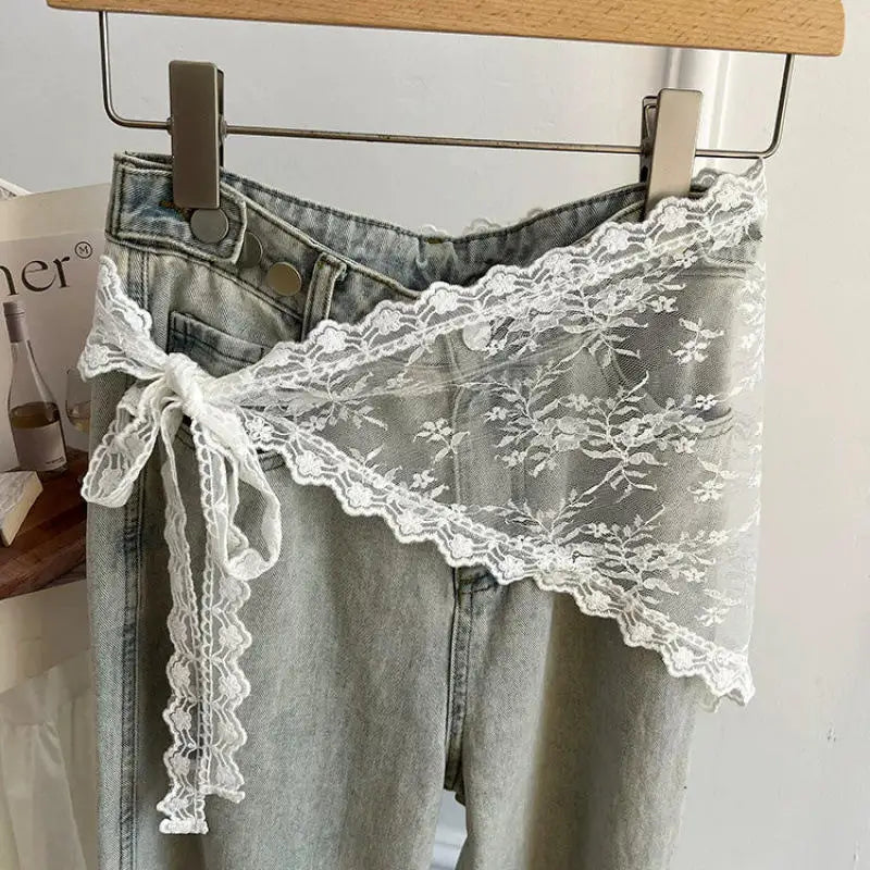 Women's Lace Trim Triangle Short Skirt Korean Style Stacked Half Skirt Small Apron Butt Curtain Soft Chiffon Fashion