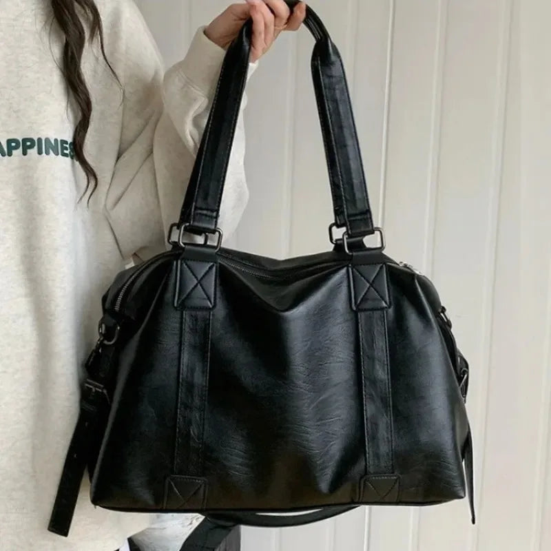 Vintage Leather Tote Shoulder Bag for Women