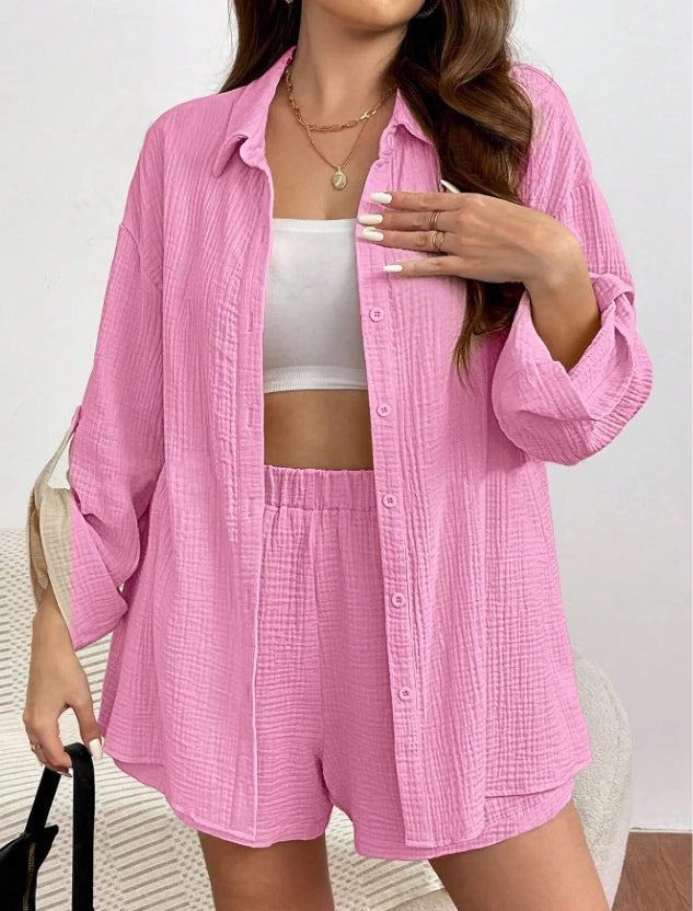 Women Casual 2 Piece Set Loose Top and Shorts Summer Outfit