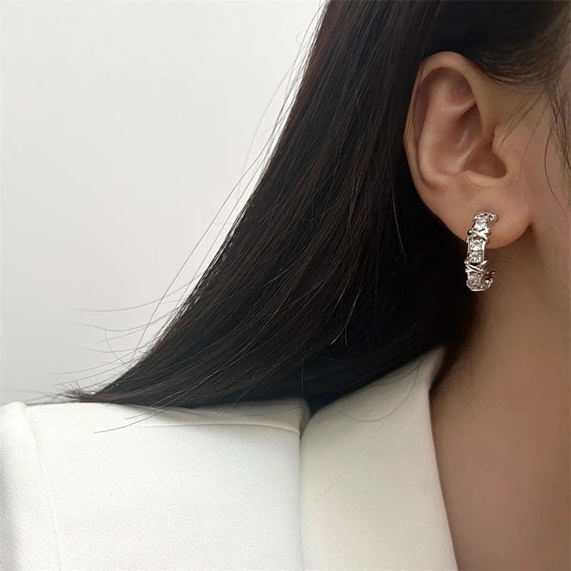 Women Vintage Cross Zircon Stud Earrings Fashion Jewelry