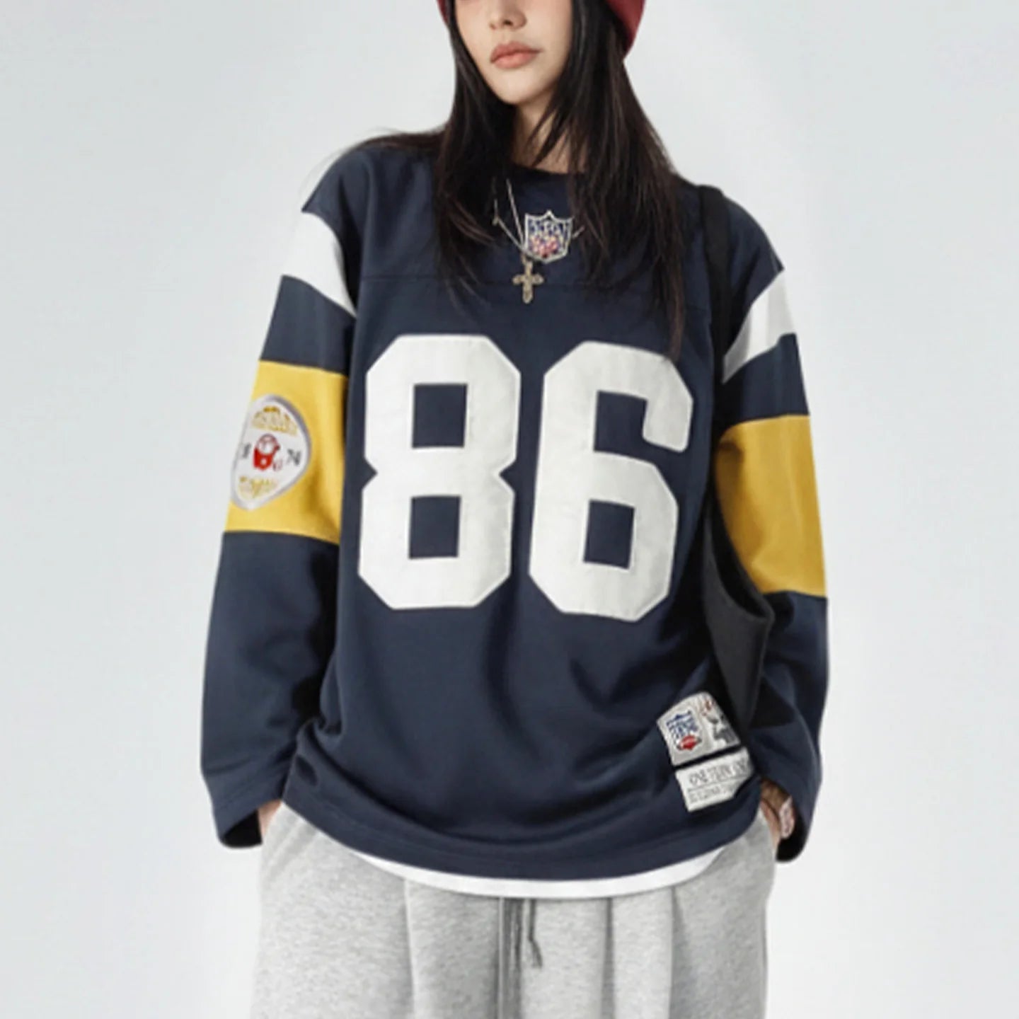 Women Retro Embroidered Rugby Sweatshirt