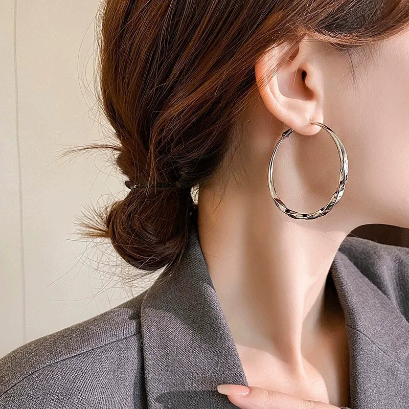 Women Twist Metal Hoop Earrings Party Jewelry