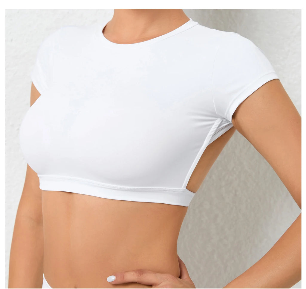 Women Open Back Sports Bra T Shirt