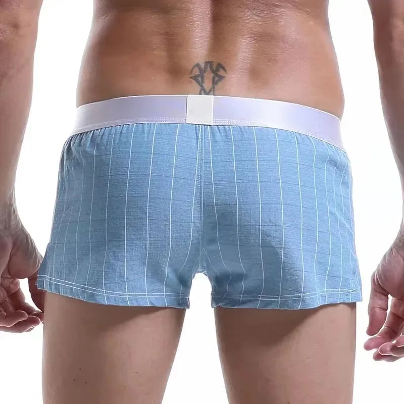 Cotton Loose Plaid Boxer Shorts for Men