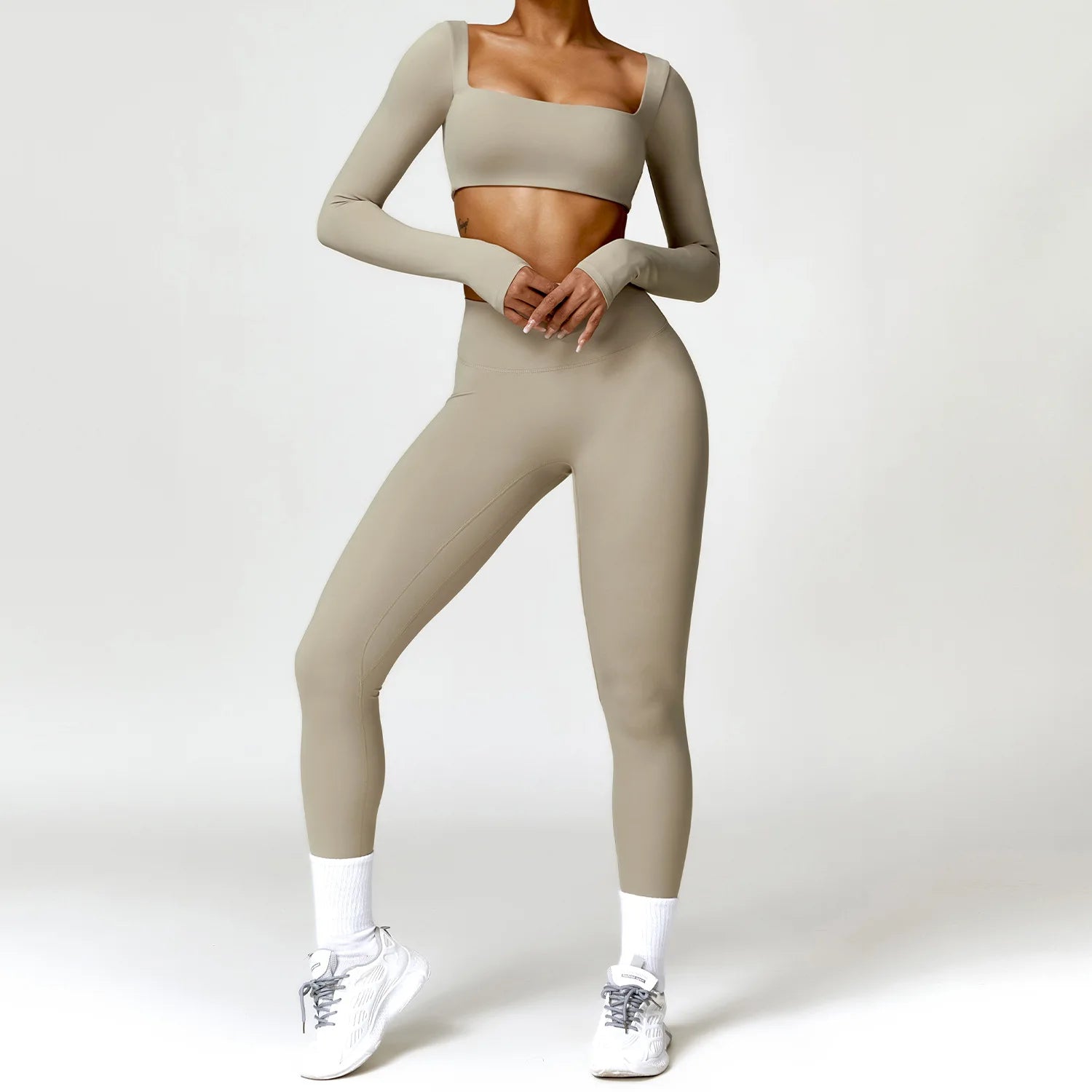 Women 2 Piece Yoga Set Long Sleeve Sports Top and Leggings