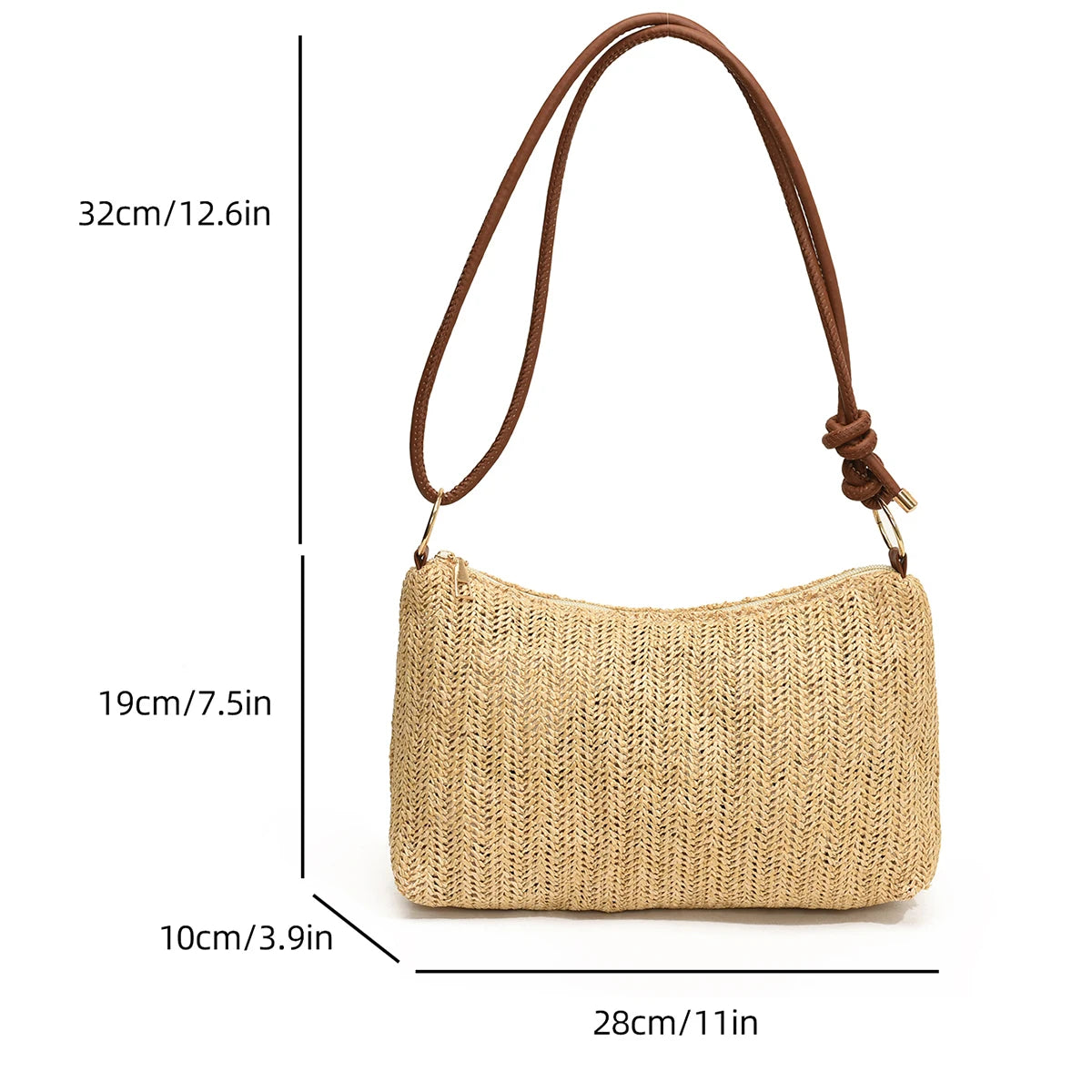 Large Capacity Striped Straw Wrist Bag for Women