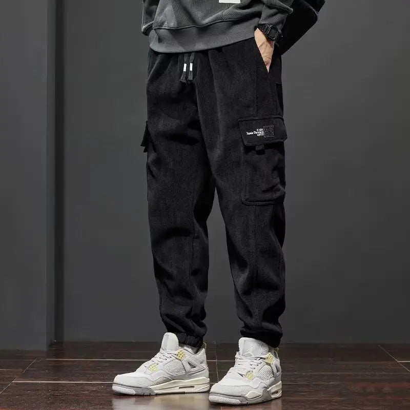 Men Elastic Waist Drawstring Jogger Pants Straight Casual Trousers