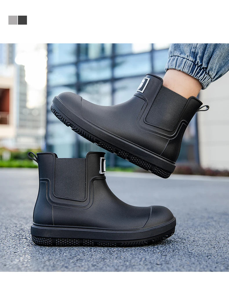 Men's Short-Tube Non-Slip Rain Boots, Fashionable Low-Top Water Shoes, Pvc One-Piece Molded Rain Boots, Waterproof Shoes for Farm Work