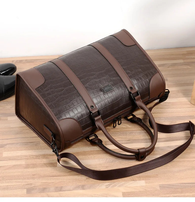 Luxury PU Leather Business Travel Tote Duffle Bag for Men