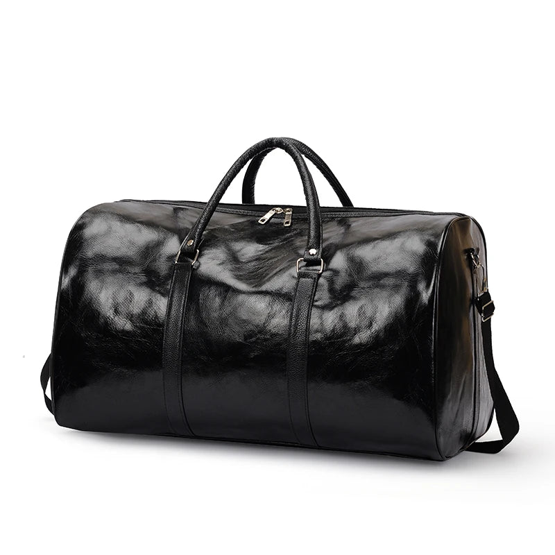 Large Capacity PU Leather Travel Duffle Bag for Men