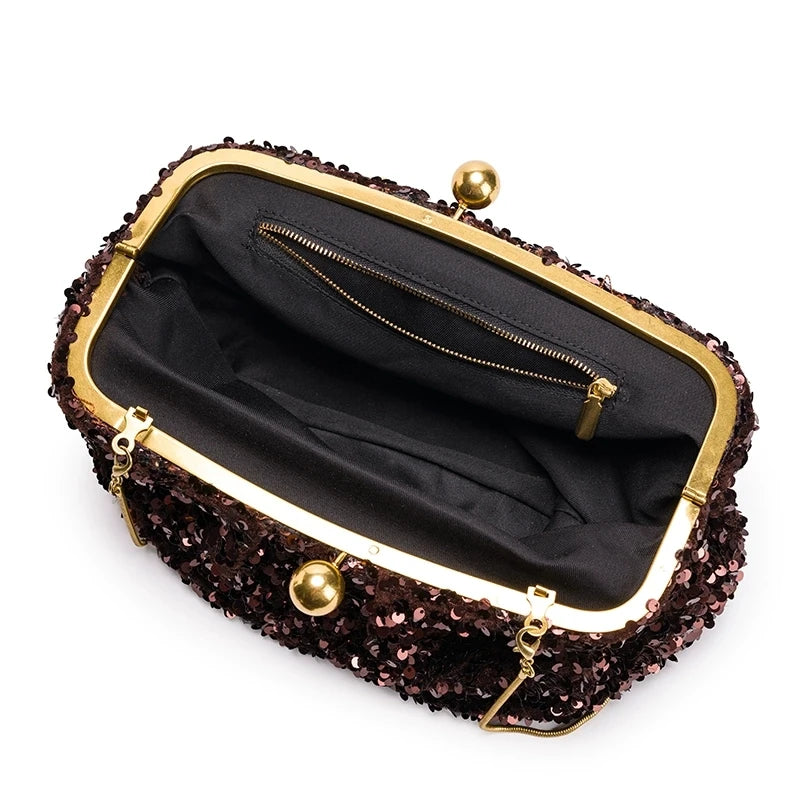 Sequined Beaded Chain Clutch Evening Bag for Women