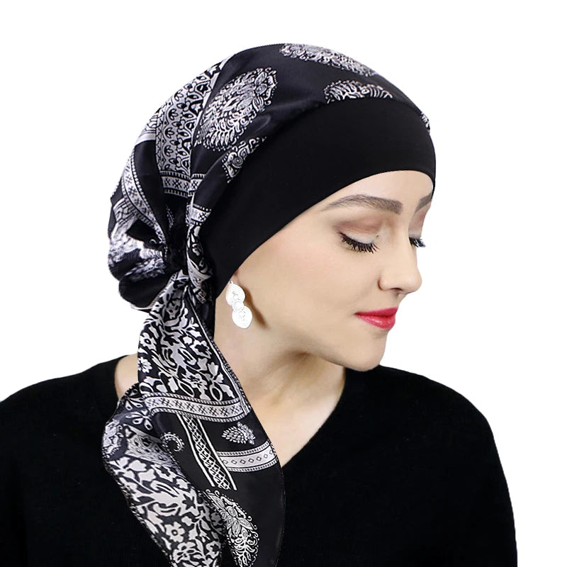 Women Printed Elastic Turban Headscarf Hair Wrap Cover