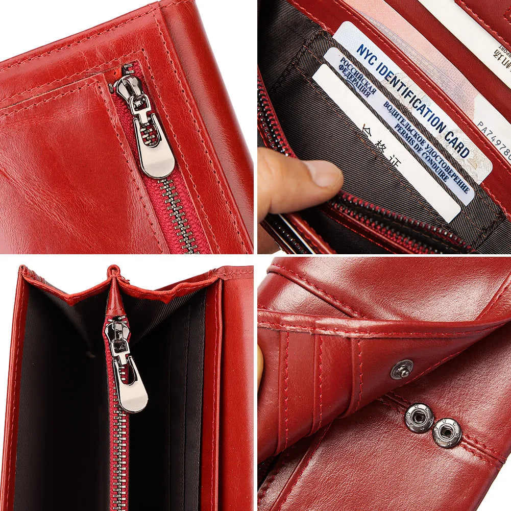 Genuine Leather RFID Blocking Clutch Wallet for Women