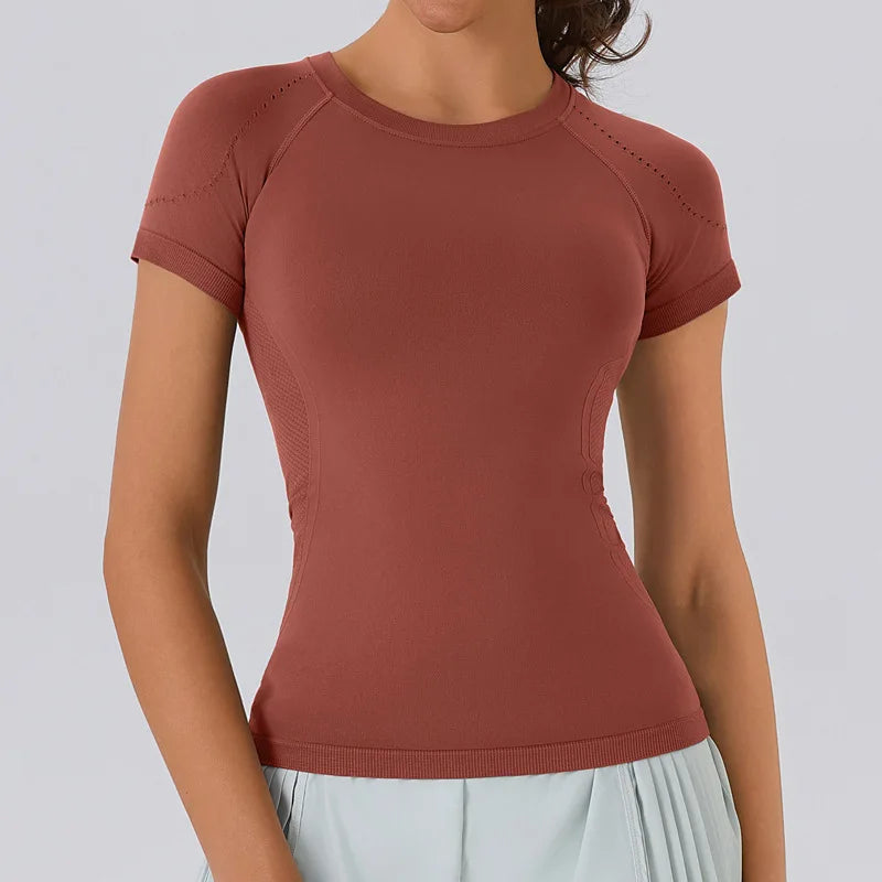 Women Yoga T Shirt Breathable Stretch Fitness Active Top
