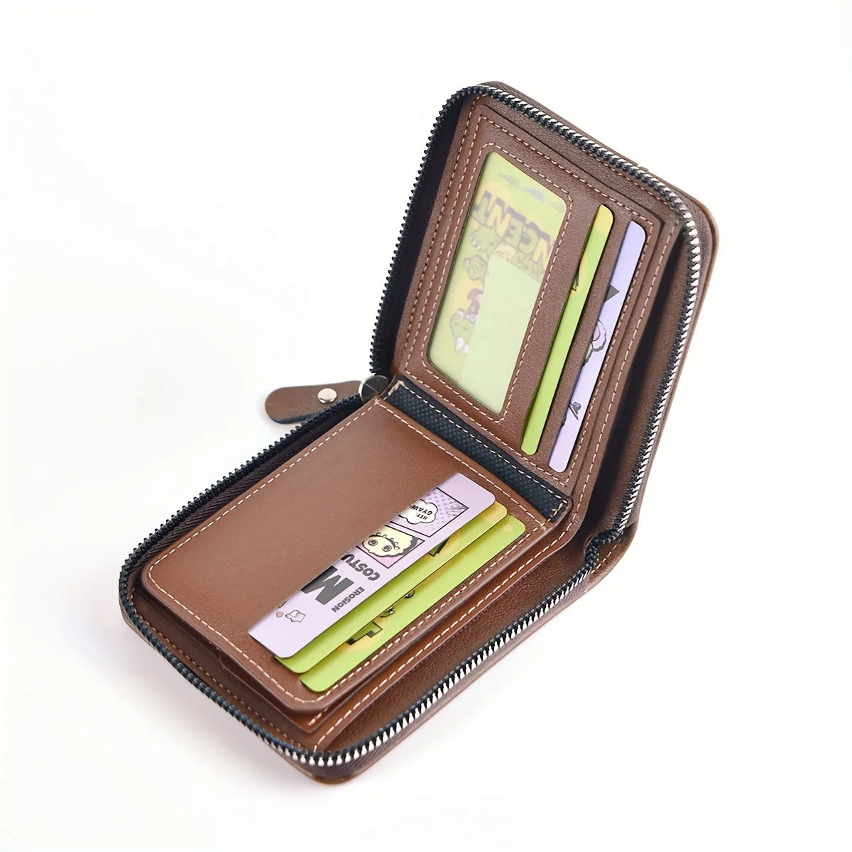 PU Leather Zipper Coin Card Holder Wallet for Men