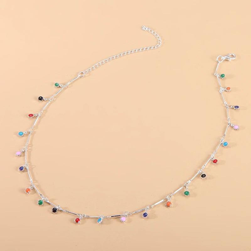 Women Candy Color Tassel Pendant Choker Necklace