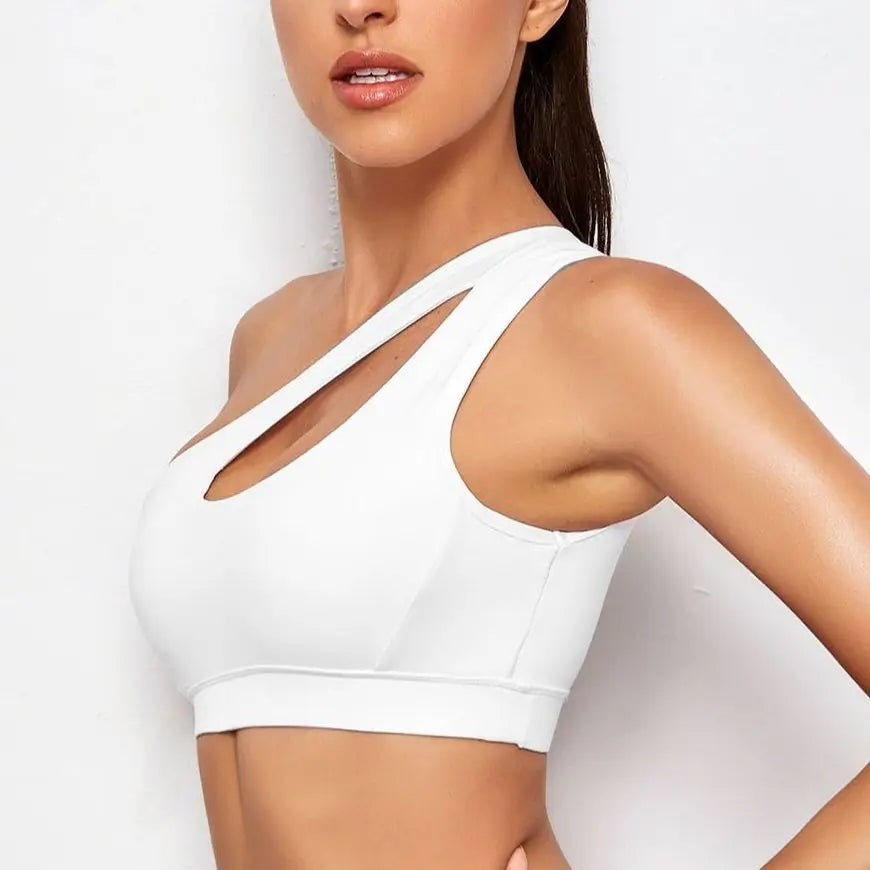 Women One Shoulder Push Up Sports Bra Shockproof Fitness Top