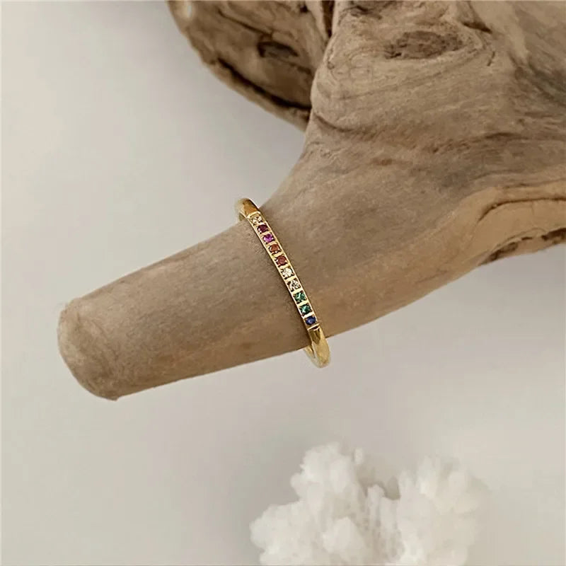 Women Rainbow Zircon Stainless Steel Star Rings Set
