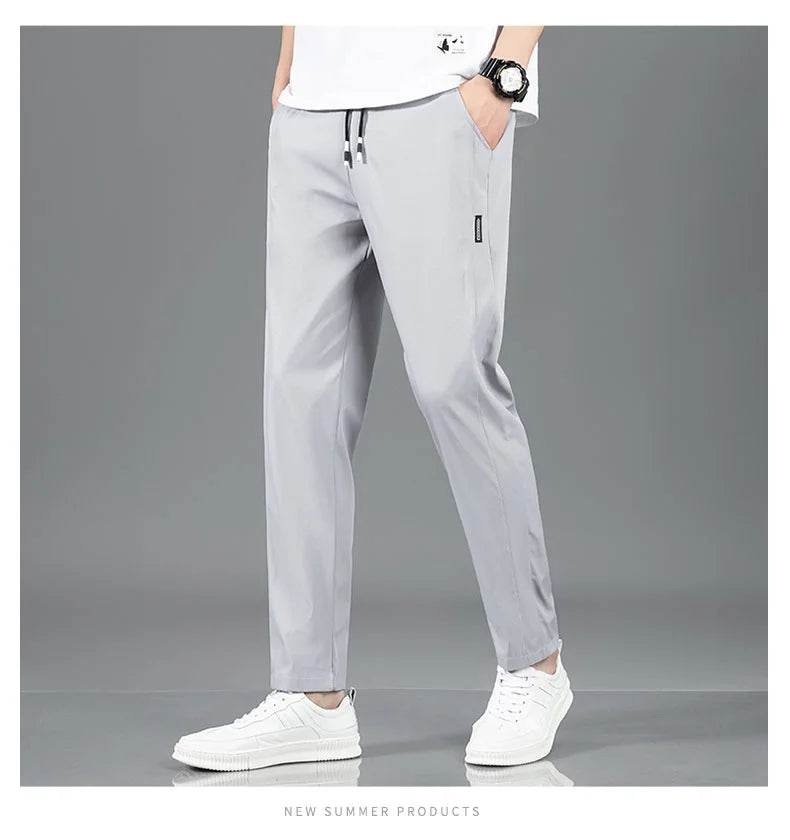 Men Ice Silk Straight Leg Casual Pants Breathable Sweatpants