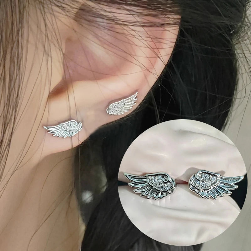 Women Zircon Angel Wing Crystal Stud Earrings