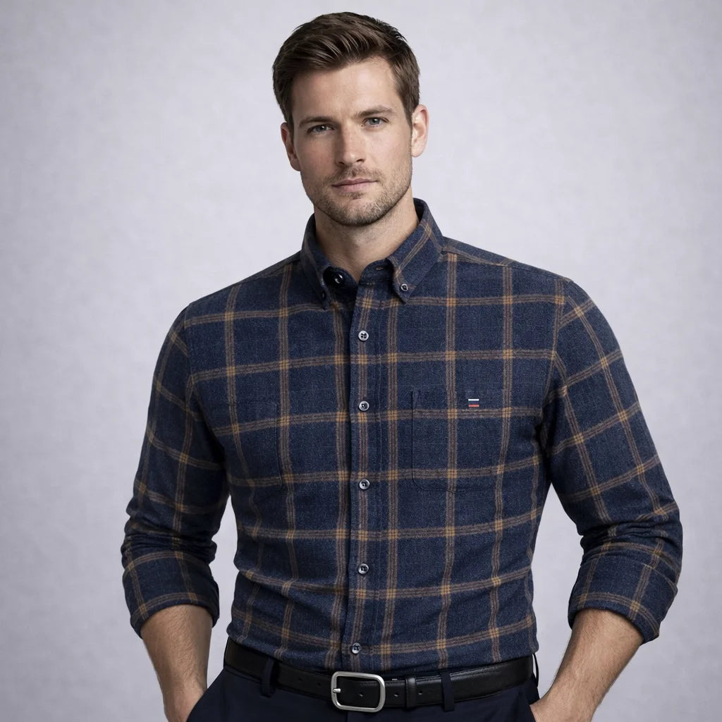 Men’s Cotton Plaid Long Sleeve Shirt