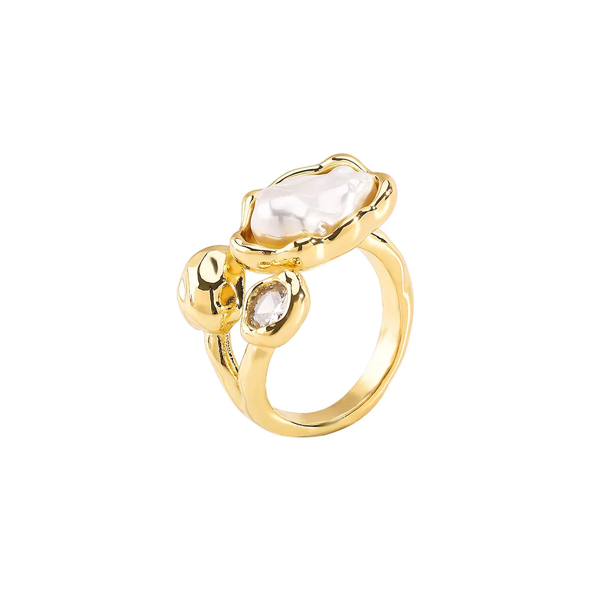Women Vintage Baroque Pearl Geometric Zircon Ring Jewelry