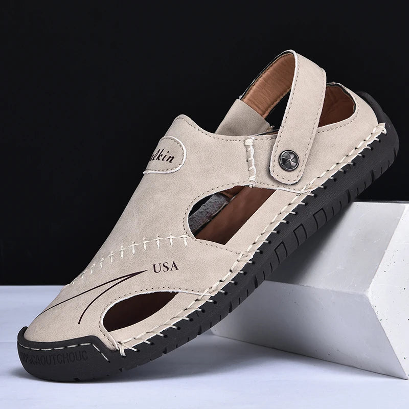 Men Breathable Leather Handmade Summer Sandals