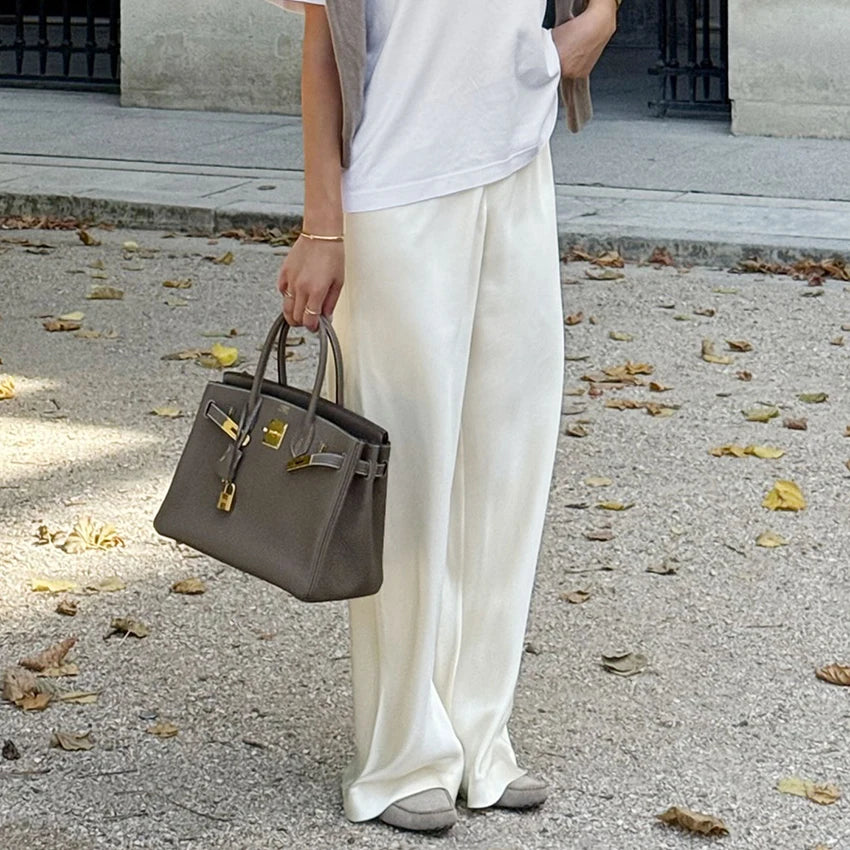 Women Elegant Satin Wide Leg Pants