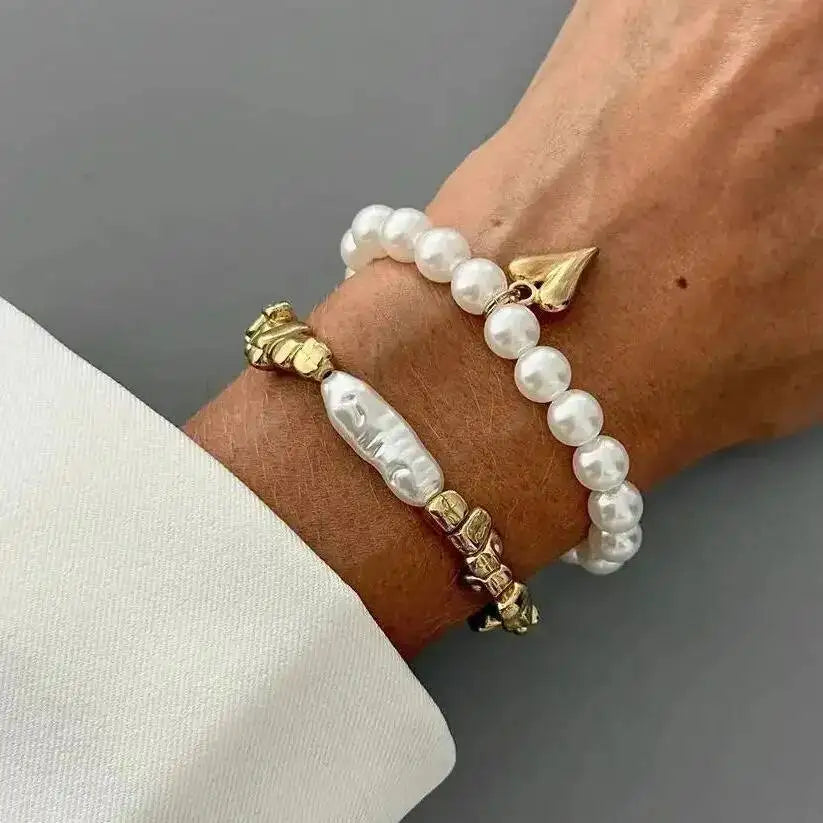 Women Pearl Heart Bohemian Bracelet Set Jewelry