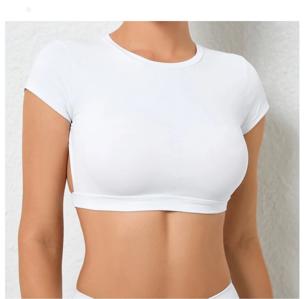 Women Open Back Sports Bra T Shirt
