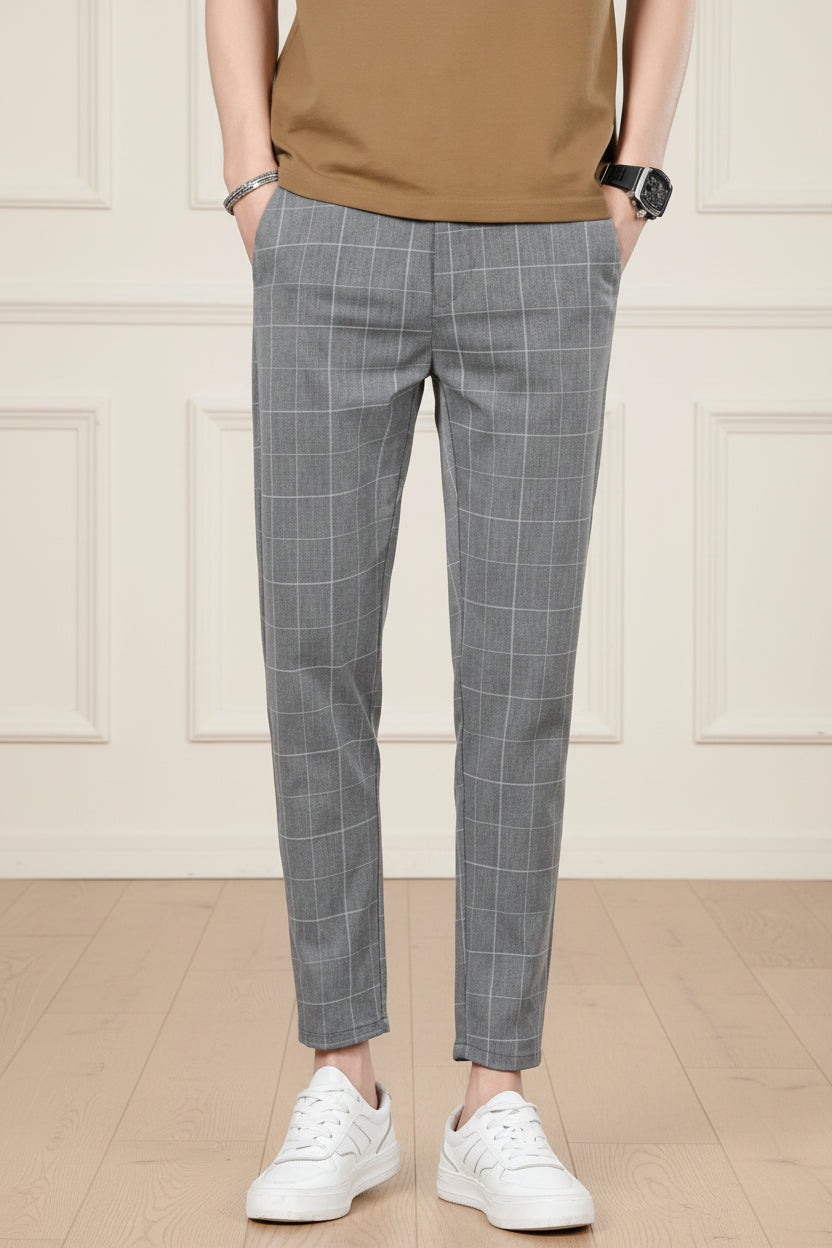 Men Slim Fit Checkered Trousers